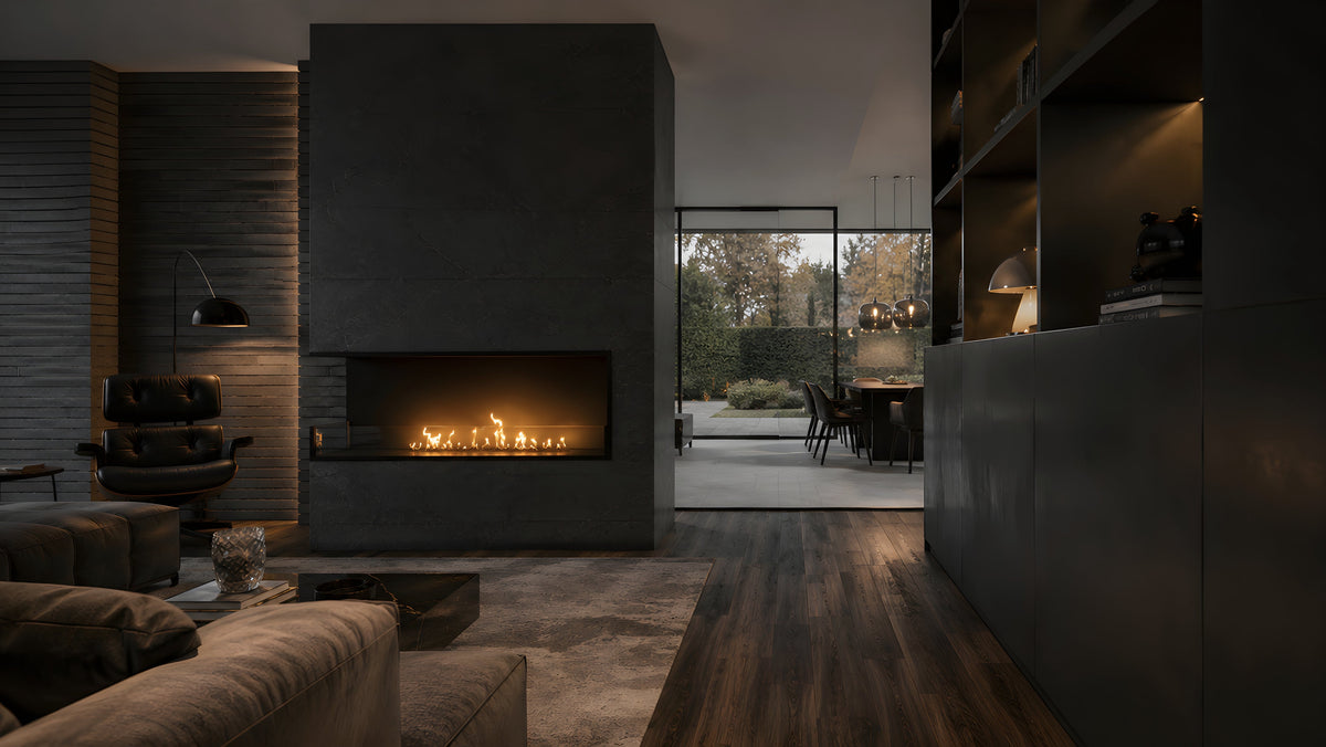 Wild Flame Base bio-ethanol inbouw hoekhaard links 130 cm – sfeerfoto