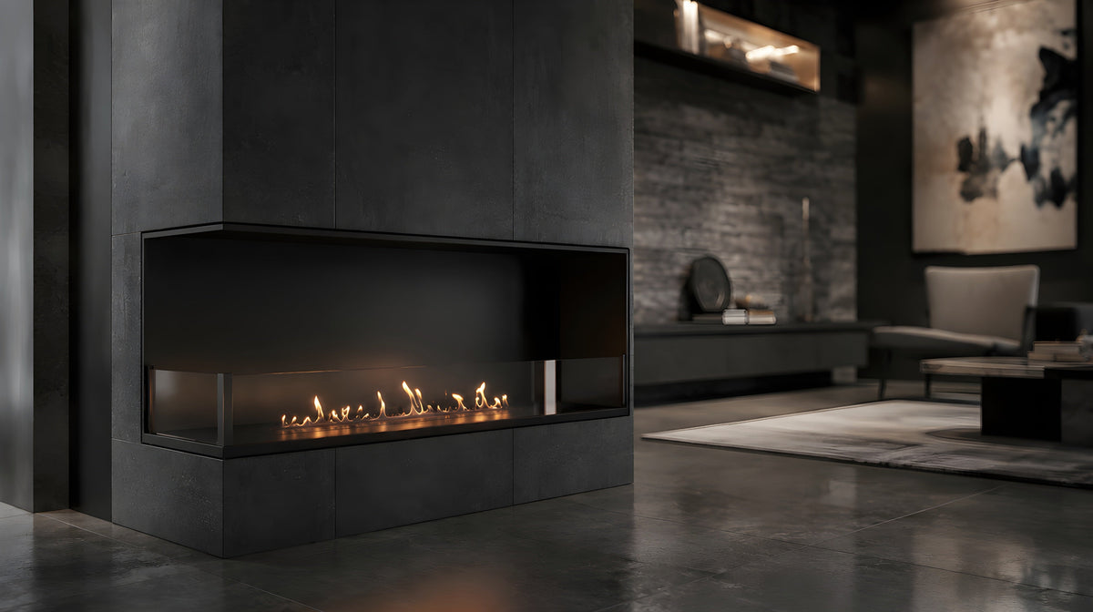 Wild Flame Base bio-ethanol inbouw hoekhaard links 140 cm – sfeerfoto
