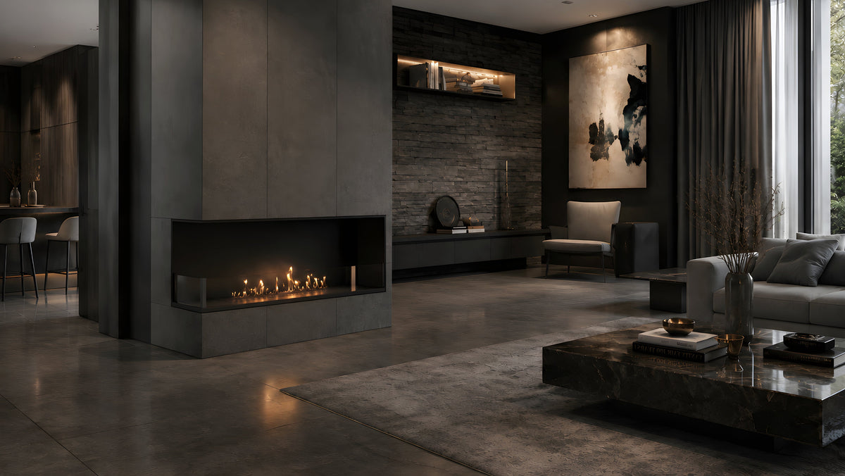 Wild Flame Base bio-ethanol inbouw hoekhaard links 140 cm – detailfoto