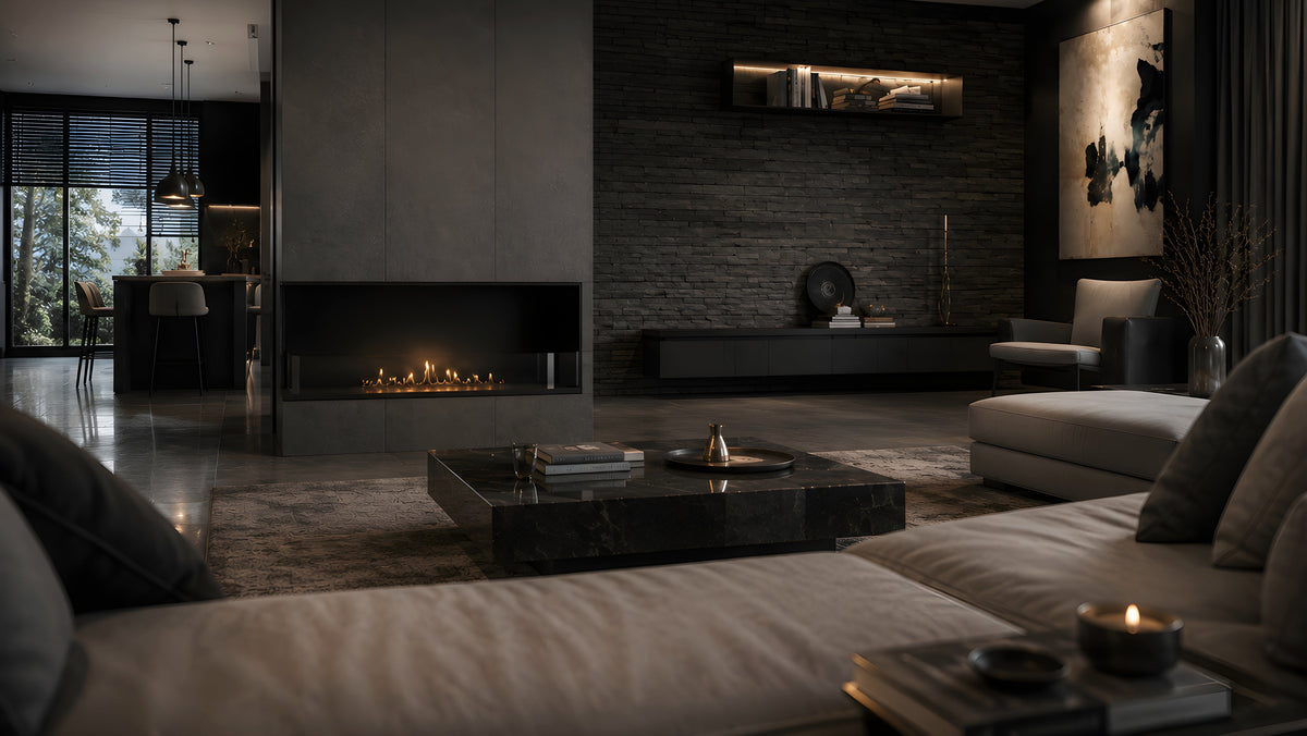 Wild Flame Base bio-ethanol inbouw hoekhaard links 140 cm – sfeerfoto