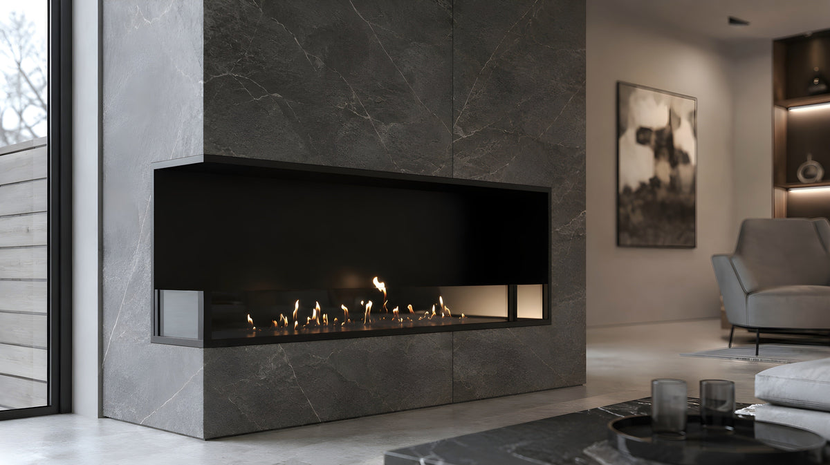 Wild Flame Base bio-ethanol inbouw hoekhaard links 150 cm – sfeerfoto