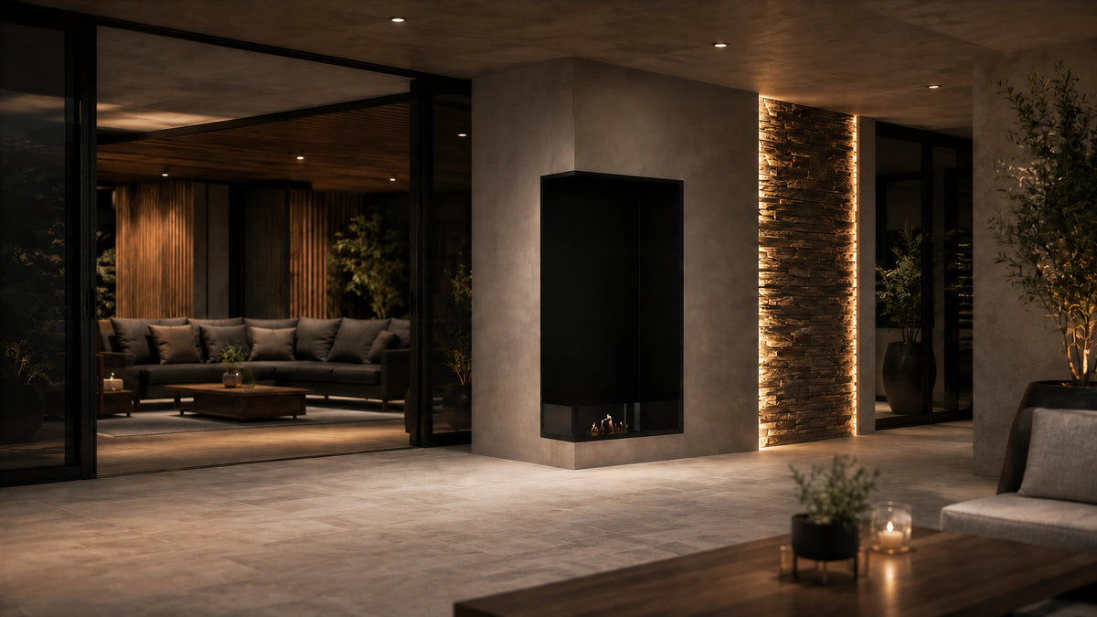 Wild Flame Base verticale bio-ethanol inbouw hoekhaard links 60 x 120 cm – detailfoto