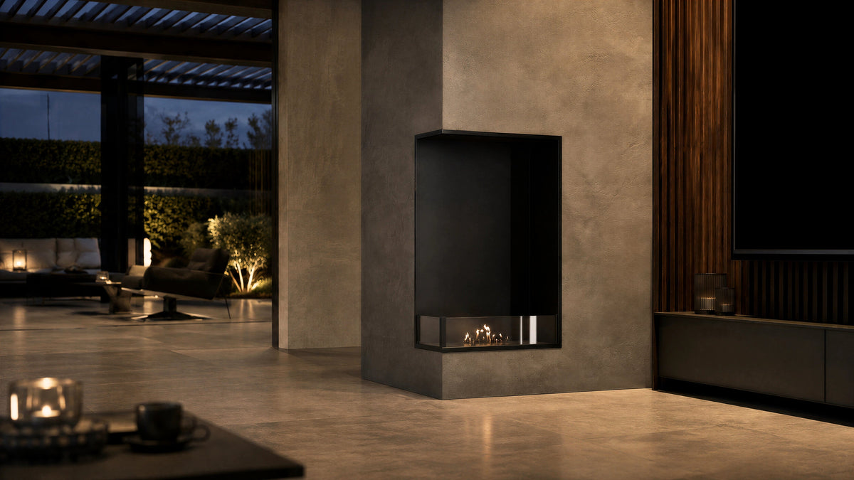 Wild Flame Base verticale bio-ethanol inbouw hoekhaard links 60 x 140 cm – detailfoto