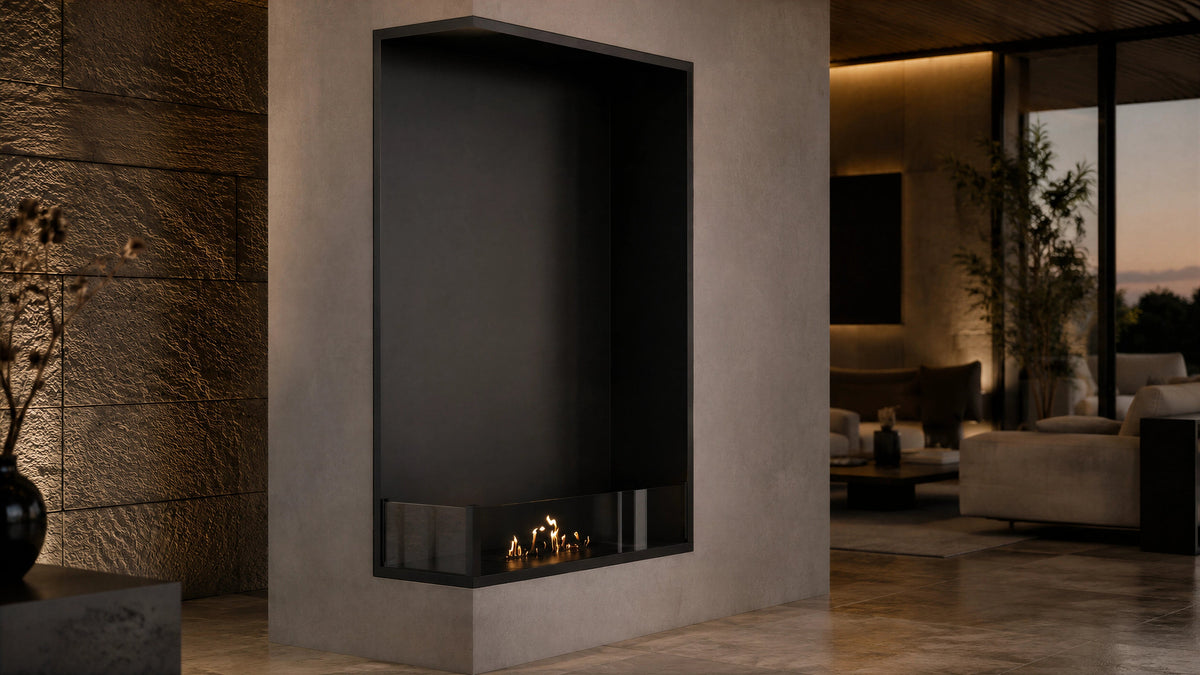 Wild Flame Base verticale bio-ethanol inbouw hoekhaard links 70 x 120 cm – sfeerfoto