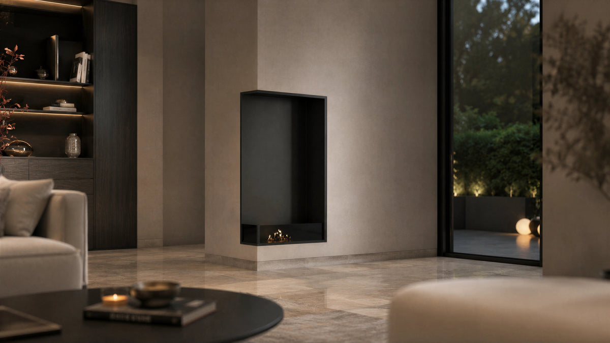 Wild Flame Base verticale bio-ethanol inbouw hoekhaard links 70 x 160 cm – detailfoto