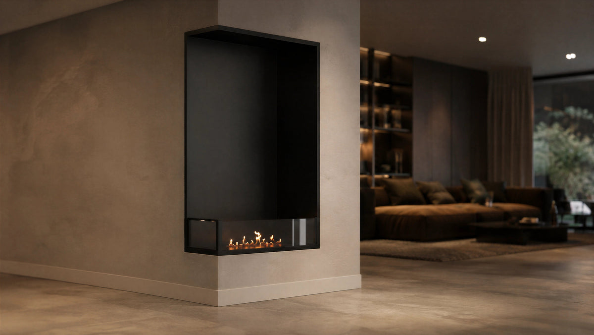 Wild Flame Base verticale bio-ethanol inbouw hoekhaard links 80 x 120 cm – sfeerfoto