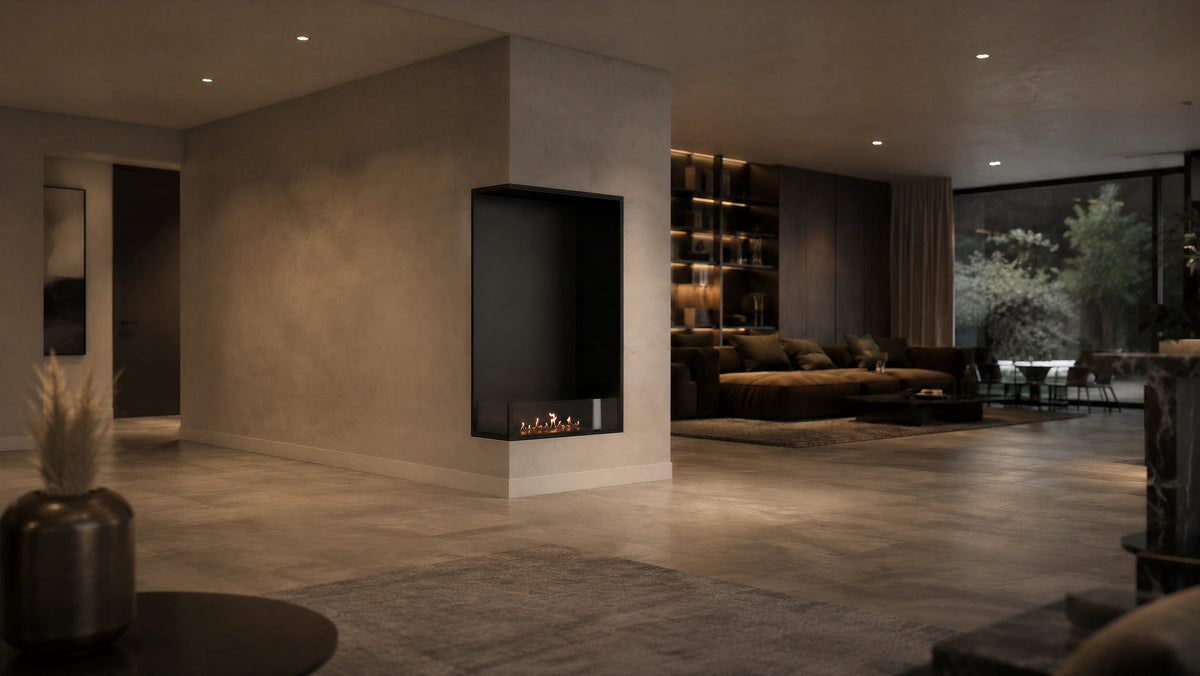 Wild Flame Base verticale bio-ethanol inbouw hoekhaard links 80 x 120 cm – detailfoto
