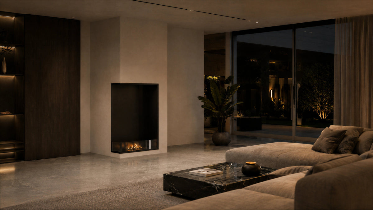 Wild Flame Base verticale bio-ethanol inbouw hoekhaard links 80 x 140 cm – detailfoto