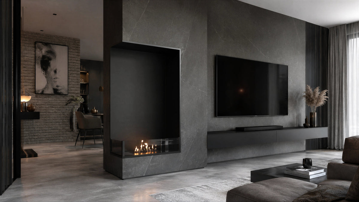 Wild Flame Base verticale bio-ethanol inbouw hoekhaard links 80 x 160 cm – sfeerfoto