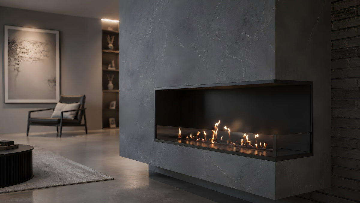 Wild Flame Base bio-ethanol inbouw hoekhaard rechts 100 cm – sfeerfoto