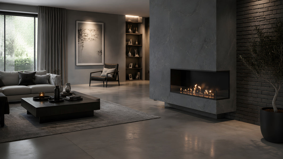 Wild Flame Base bio-ethanol inbouw hoekhaard rechts 100 cm – sfeerfoto