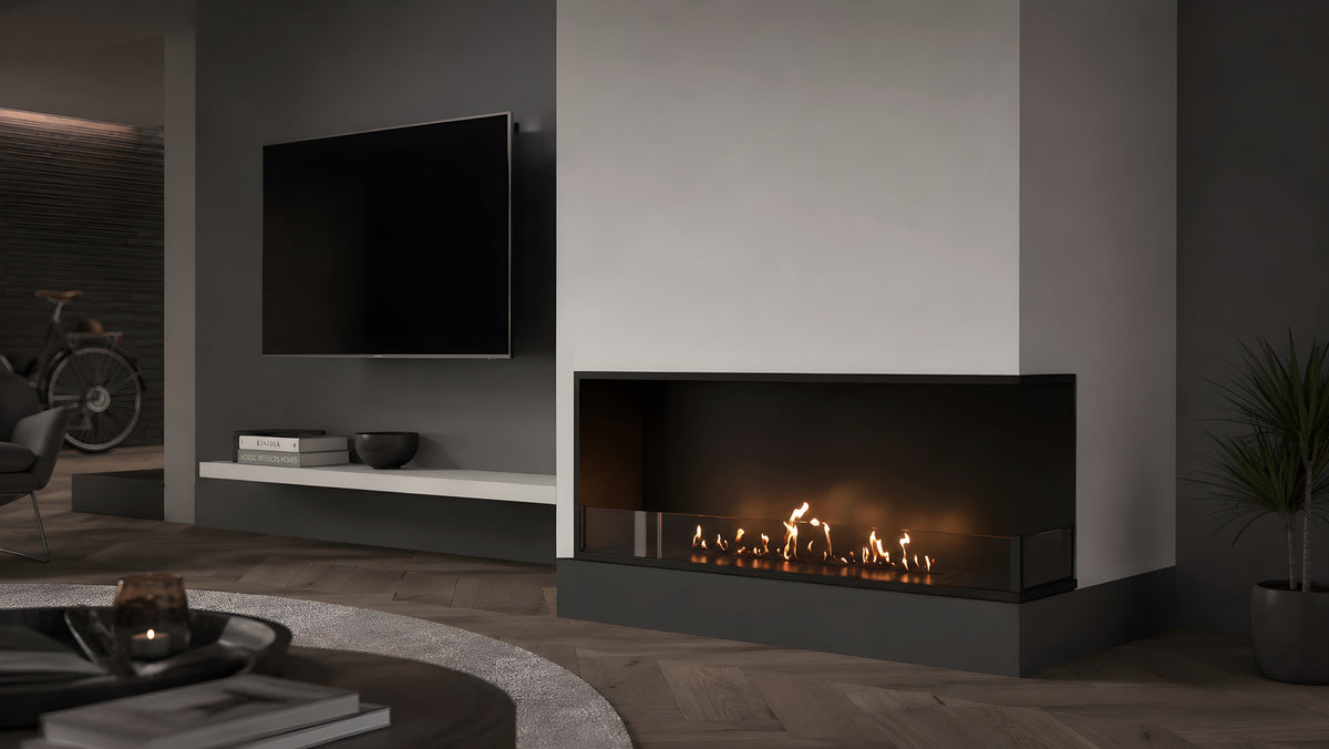 Wild Flame Base bio-ethanol inbouw hoekhaard rechts 110 cm – sfeerfoto