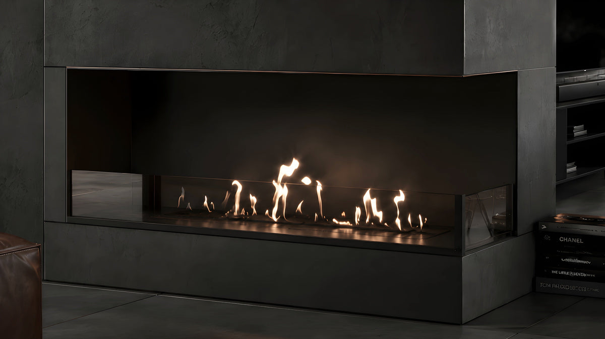 Wild Flame Base bio-ethanol inbouw hoekhaard rechts 120 cm – sfeerfoto