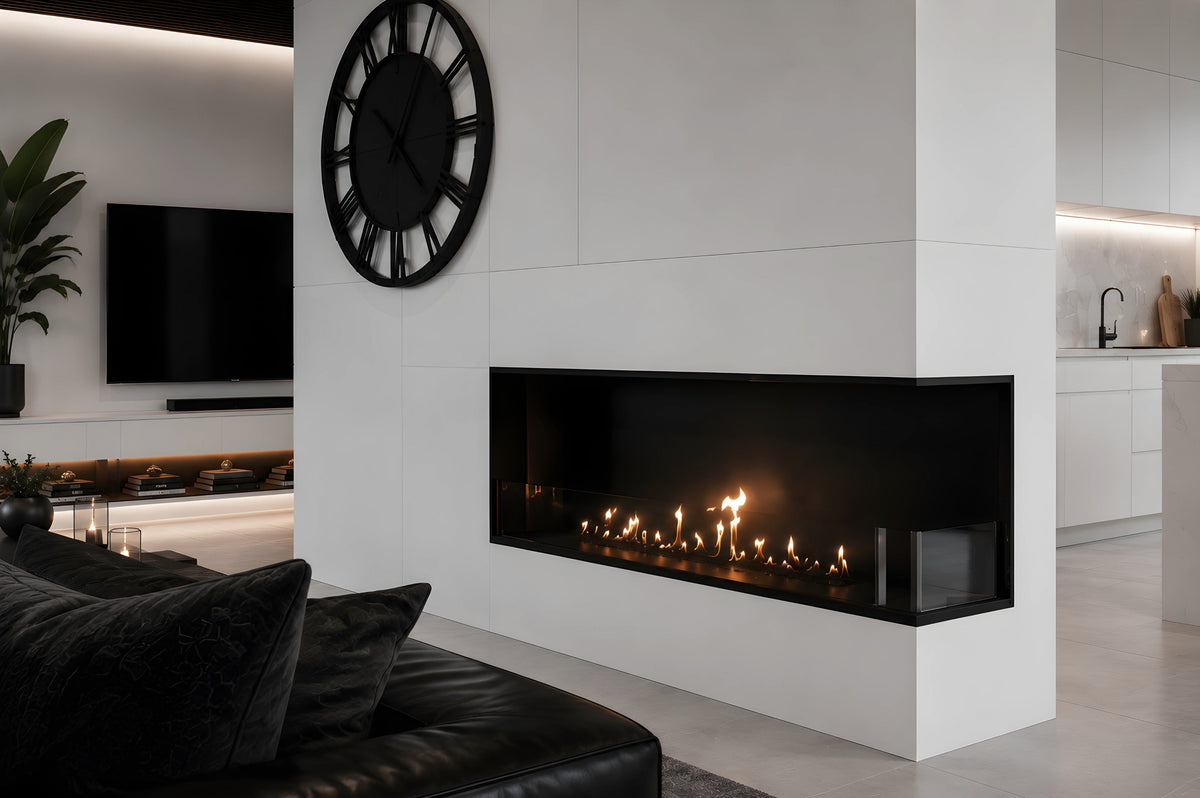 Wild Flame Base bio-ethanol inbouw hoekhaard rechts 130 cm – sfeerfoto