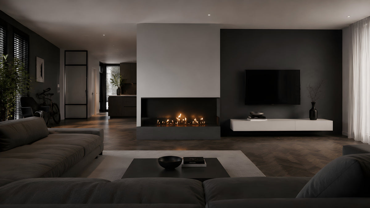 Wild Flame Base bio-ethanol inbouw hoekhaard rechts 140 cm – sfeerfoto
