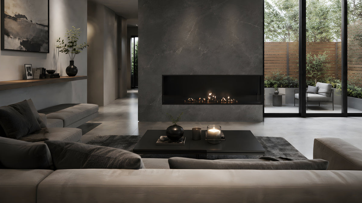 Wild Flame Base bio-ethanol inbouw hoekhaard rechts 150 cm – sfeerfoto