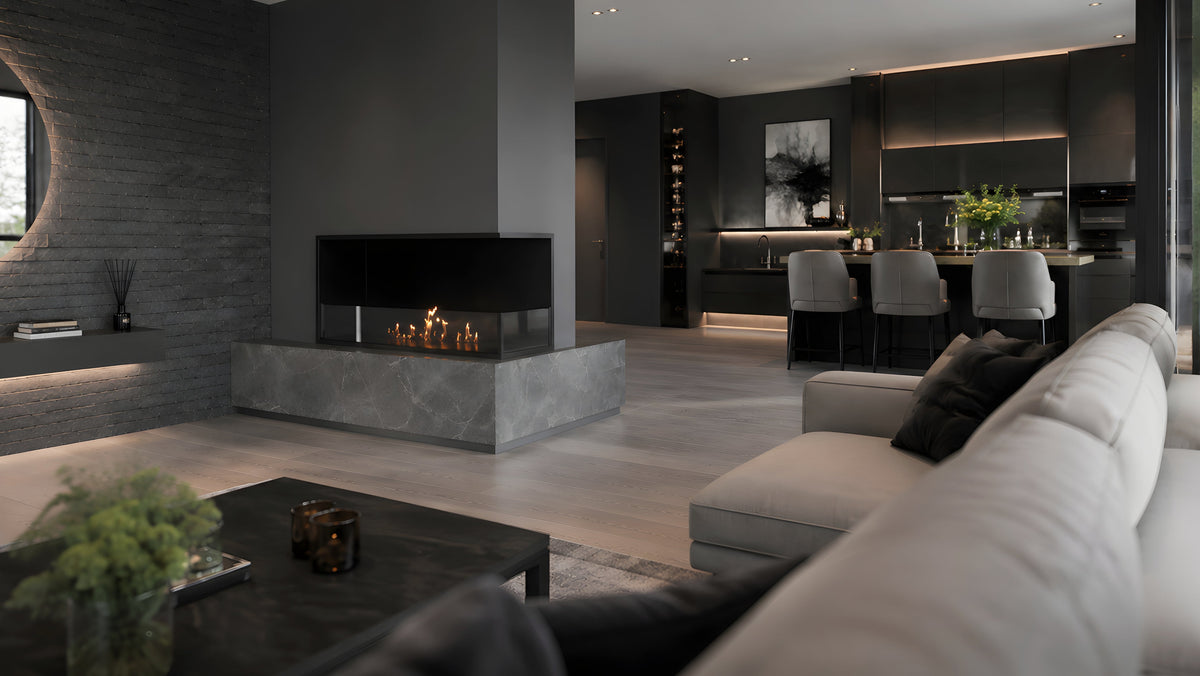 Wild Flame Base bio-ethanol inbouw hoekhaard rechts 90 cm – detailfoto