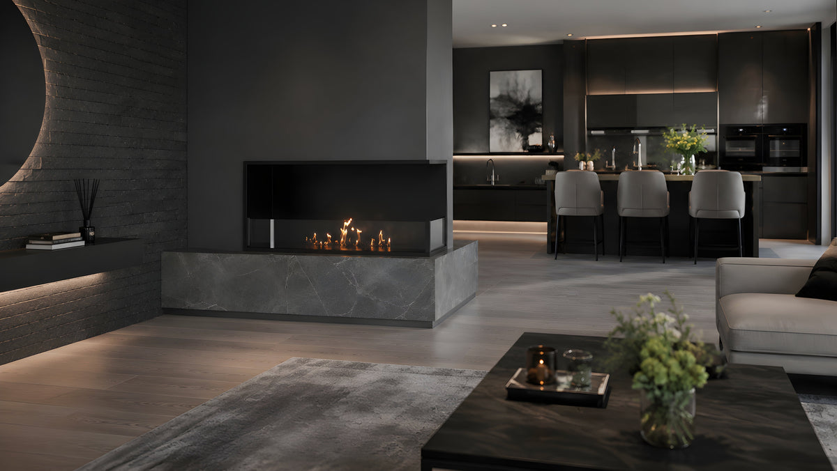 Wild Flame Base bio-ethanol inbouw hoekhaard rechts 90 cm – sfeerfoto