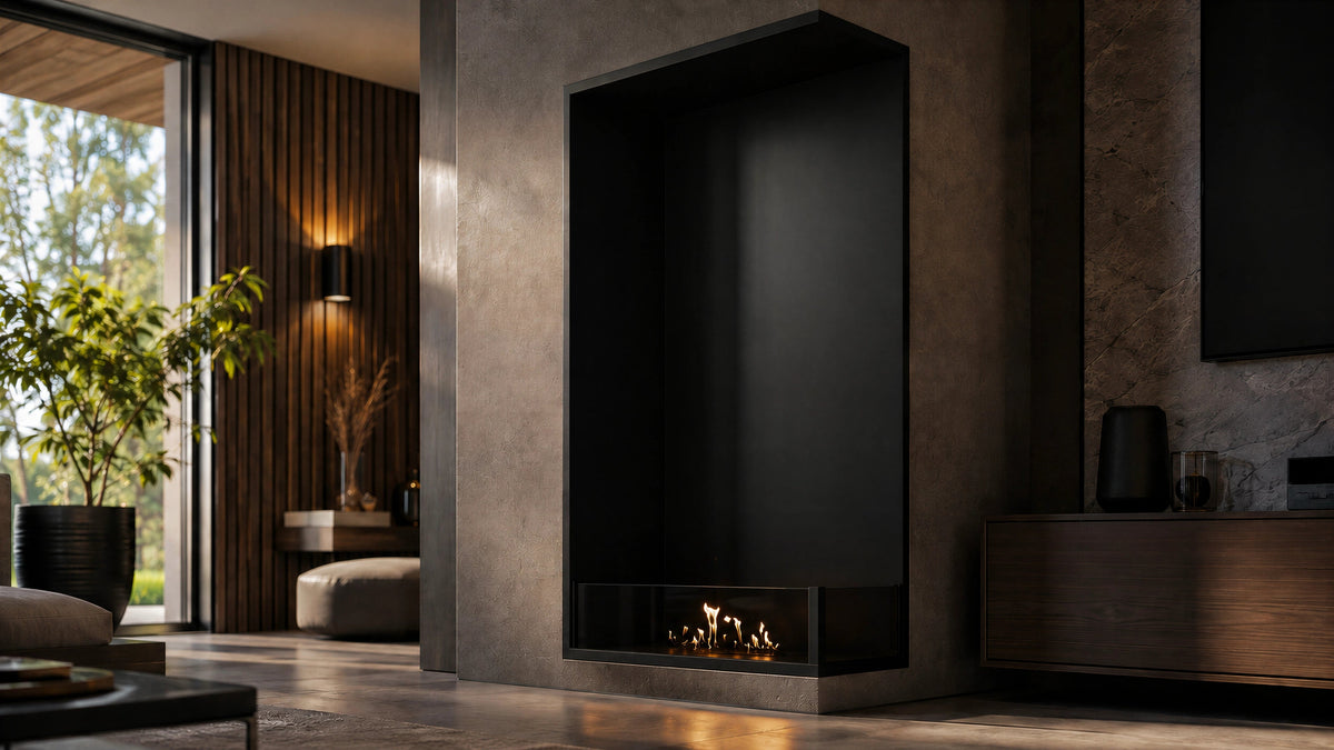 Wild Flame Base verticale bio-ethanol inbouw hoekhaard rechts 60 x 140 cm – sfeerfoto