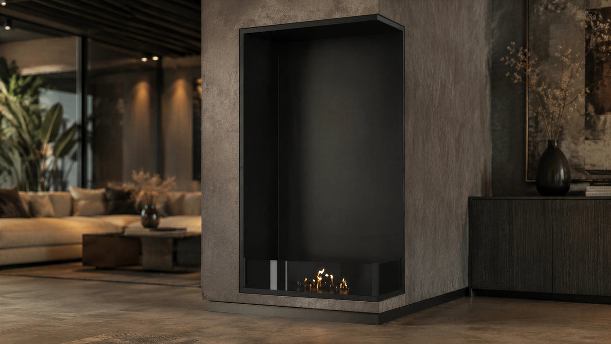Wild Flame Base verticale bio-ethanol inbouw hoekhaard rechts 60 x 160 cm – sfeerfoto