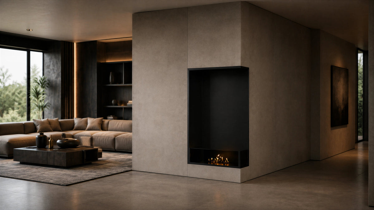 Wild Flame Base verticale bio-ethanol inbouw hoekhaard rechts 70 x 100 cm – detailfoto