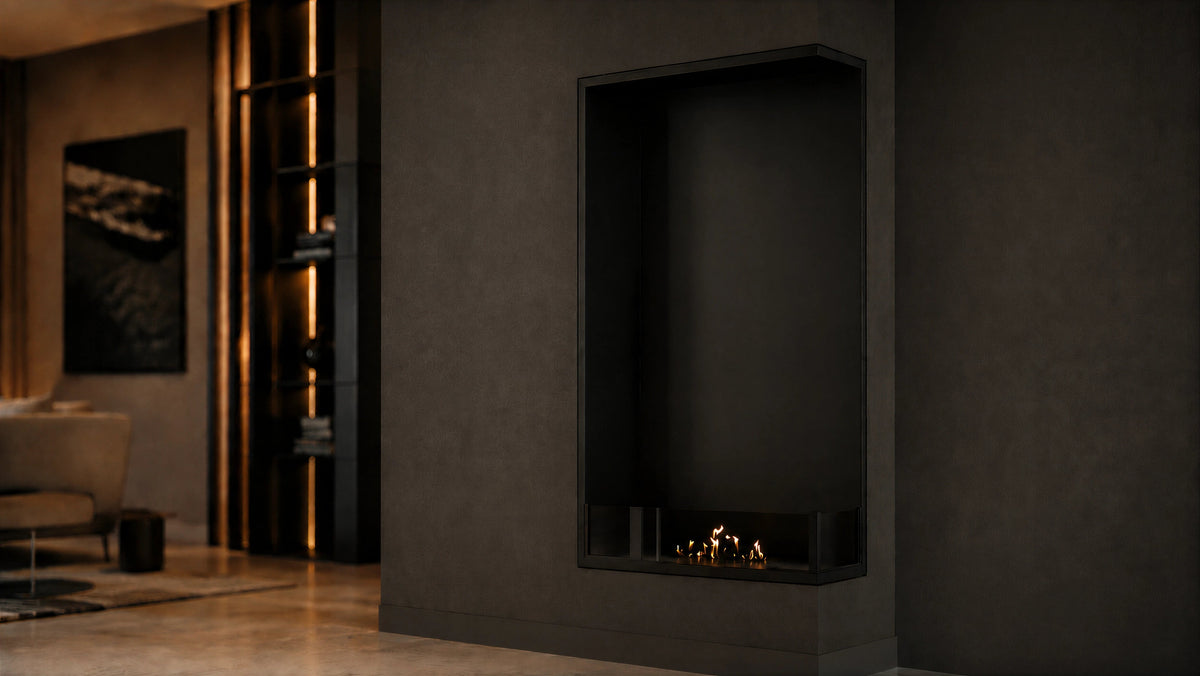 Wild Flame Base verticale bio-ethanol inbouw hoekhaard rechts 70 x 160 cm – sfeerfoto