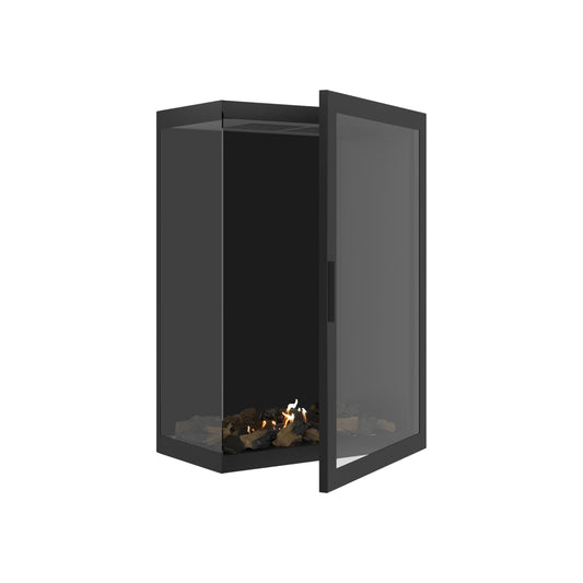 Wild Flame Base Bio-ethanol Verticale Inbouw Hoekhaard Links – Volledig Glas – 70 x 100 cm – productfoto