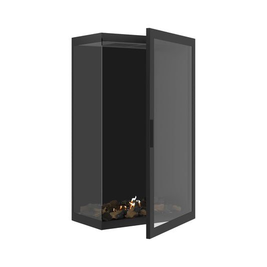 Wild Flame Base Bio-ethanol Verticale Inbouw Hoekhaard Links – Volledig Glas – 70 x 140 cm – productfoto