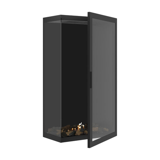 Wild Flame Base Bio-ethanol Verticale Inbouw Hoekhaard Links – Volledig Glas – 70 x 160 cm – productfoto