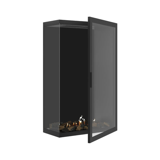Wild Flame Base bio-ethanol verticale hoek inbouwhaard links – volledig glas – 80 x 140 cm – productfoto