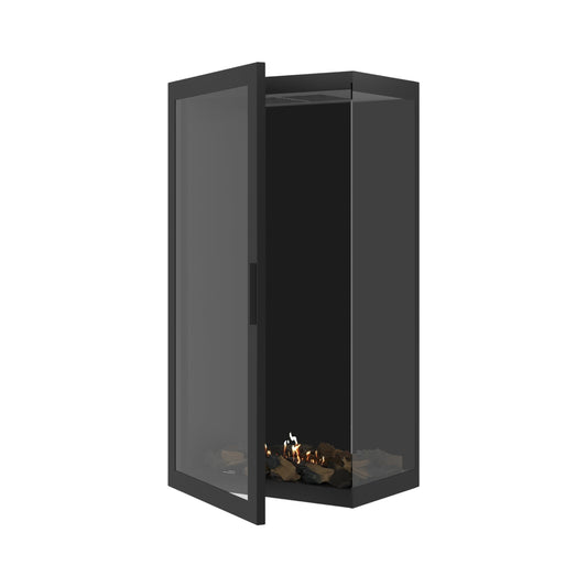 Wild Flame Base Bio-ethanol Verticale Inbouw Hoekhaard Rechts – Volledig Glas – 60 x 140 cm – productfoto