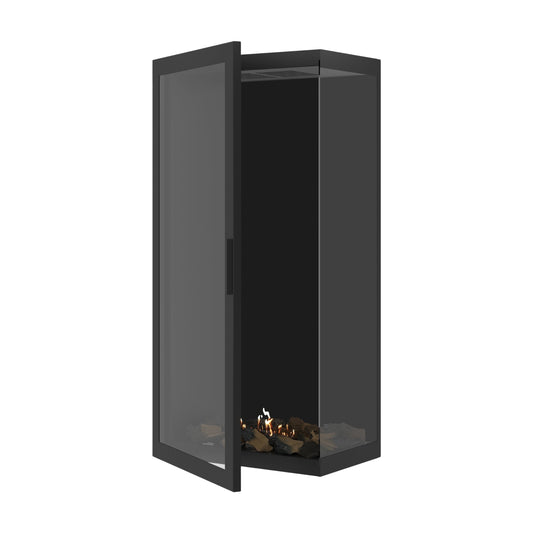 Wild Flame Base Bio-ethanol Verticale Inbouw Hoekhaard Rechts – Volledig Glas – 60 x 160 cm – productfoto