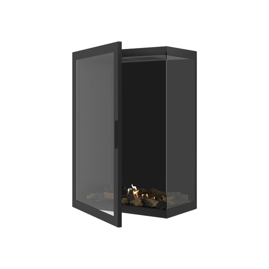 Wild Flame Base Bio-ethanol Verticale Inbouw Hoekhaard Rechts – Volledig Glas – 70 x 100 cm – productfoto