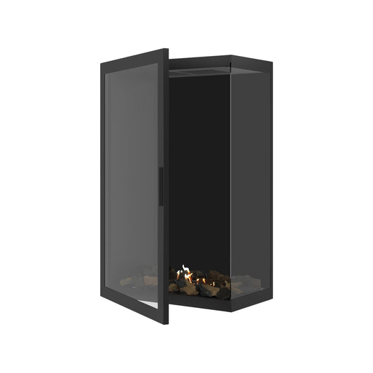 Wild Flame Bio-ethanol Verticale Inbouw Hoekhaard Rechts Base – Volledig Glas – 70 x 120 cm – productfoto
