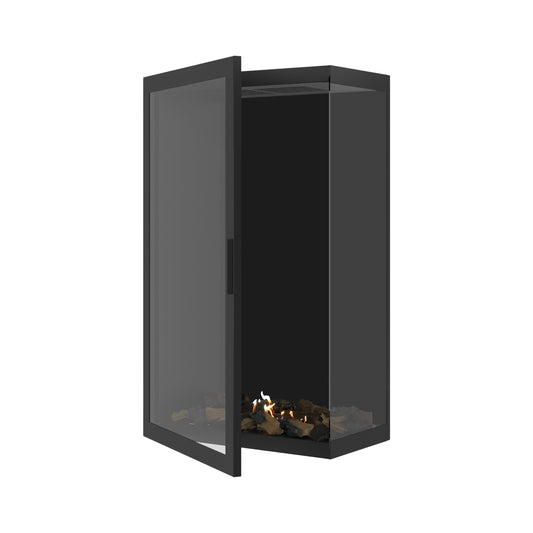 Wild Flame Base Bio-ethanol Verticale Inbouw Hoekhaard Rechts – Volledig Glas – 70 x 140 cm – productfoto
