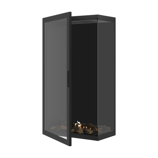 Wild Flame Base Bio-ethanol Verticale Inbouw Hoekhaard Rechts – Volledig Glas – 70 x 160 cm – productfoto