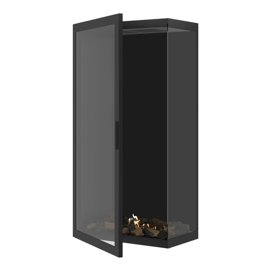 Wild Flame Base Bio-ethanol Verticale Inbouw Hoekhaard Rechts – Volledig Glas – 70 x 180 cm – productfoto
