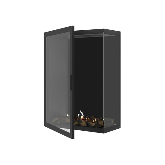Wild Flame Base Bio-ethanol Verticale Inbouw Hoekhaard Rechts – Volledig Glas – 80 x 100 cm – productfoto