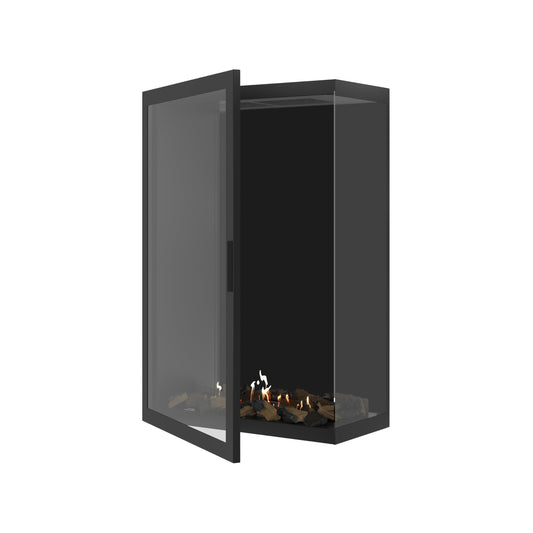 Wild Flame Base Bio-ethanol Verticale Inbouw Hoekhaard Rechts – Volledig Glas – 80 x 120 cm – productfoto