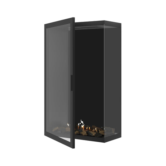 Wild Flame Bio-ethanol Verticale Inbouw Hoekhaard Base Rechts – Volledig Glas – 80 x 140 cm – productfoto
