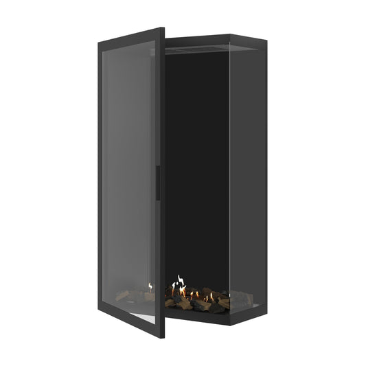 Wild Flame Base Bio-ethanol Verticale Inbouw Hoekhaard Rechts – Volledig Glas – 80 x 160 cm – productfoto