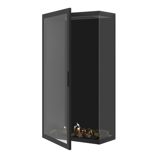 Wild Flame Bio-ethanol Verticale Inbouw Hoekhaard Rechts Base – Volledig Glas – 80 x 180 cm – productfoto