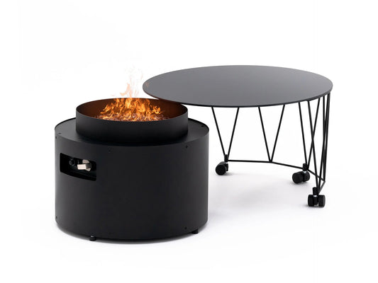 Buiten vuurtafel op gas | Planika Drum | Stijlvolle Buitenhaard met Glasplaat – Luxe en veilige vuurtafel voor buiten met krachtige gasvlam en modern design.