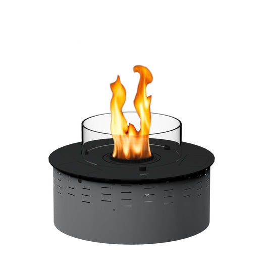 Crea7ionEVOPlus Fire Round bio-ethanol haard in zwart gelakt staal – elegante automatische haard van GlammFire bij Chique Buiten Leven