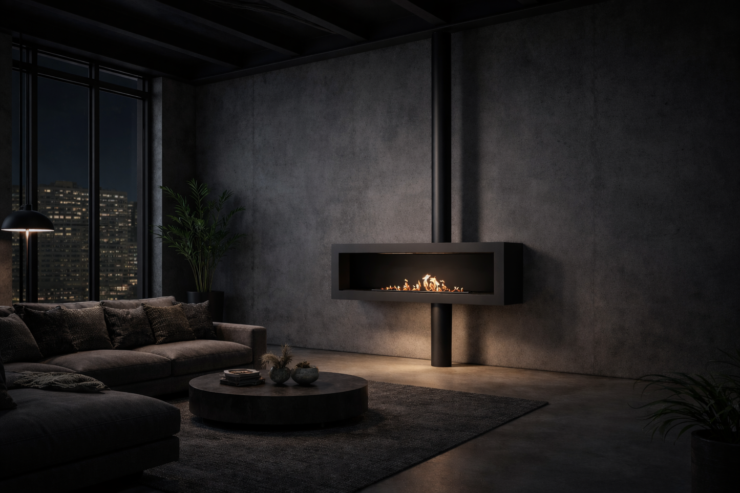 Curve Tube Black Ceiling Fireplace 120 cm