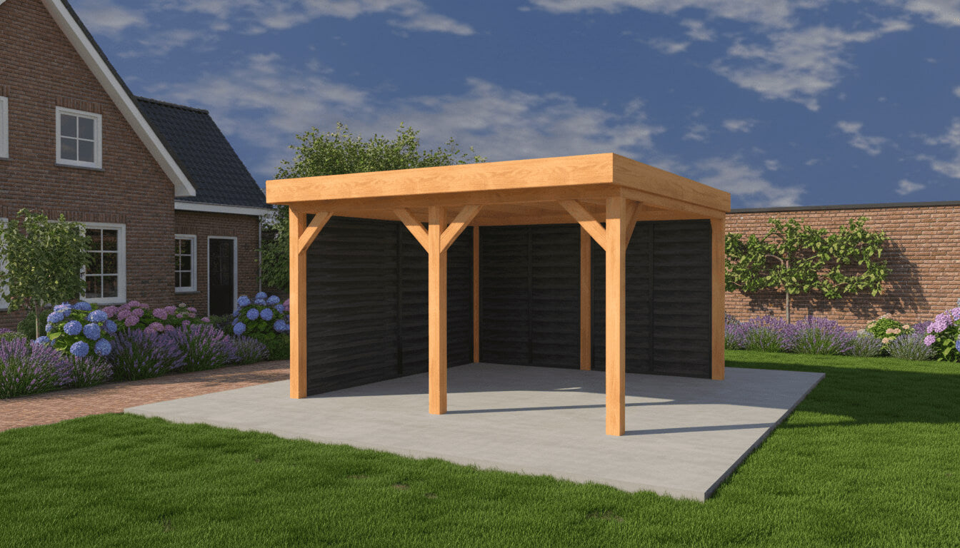 Douglas Houten Overkapping 400x400 cm met Plat Dak – 400x400cm yard | productfoto