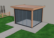 Douglas aanbouwveranda Elegante plat dak 320 x 310 cm met zwarte rabatwanden en glazen schuifwanden aan voorzijde en zijkant – YARD Outdoor