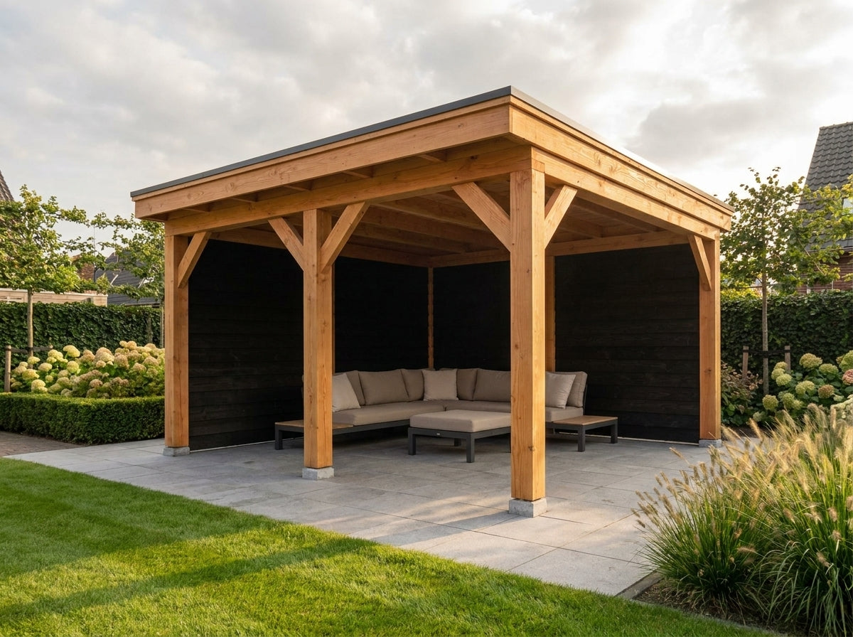 Douglas Houten Overkapping 400x400 cm met Plat Dak