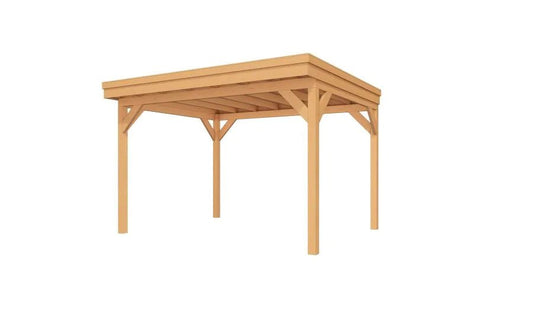 DHZ Easyline Douglas Overkapping van YARD Outdoor – doe-het-zelf bouwpakket met plat dak en duurzaam onbehandeld Douglas hout.