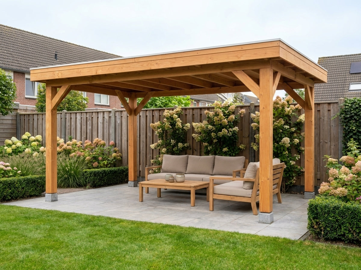 Douglas Houten Overkapping met Schuur | Grandiose YARD Outdoor | 600 x 270